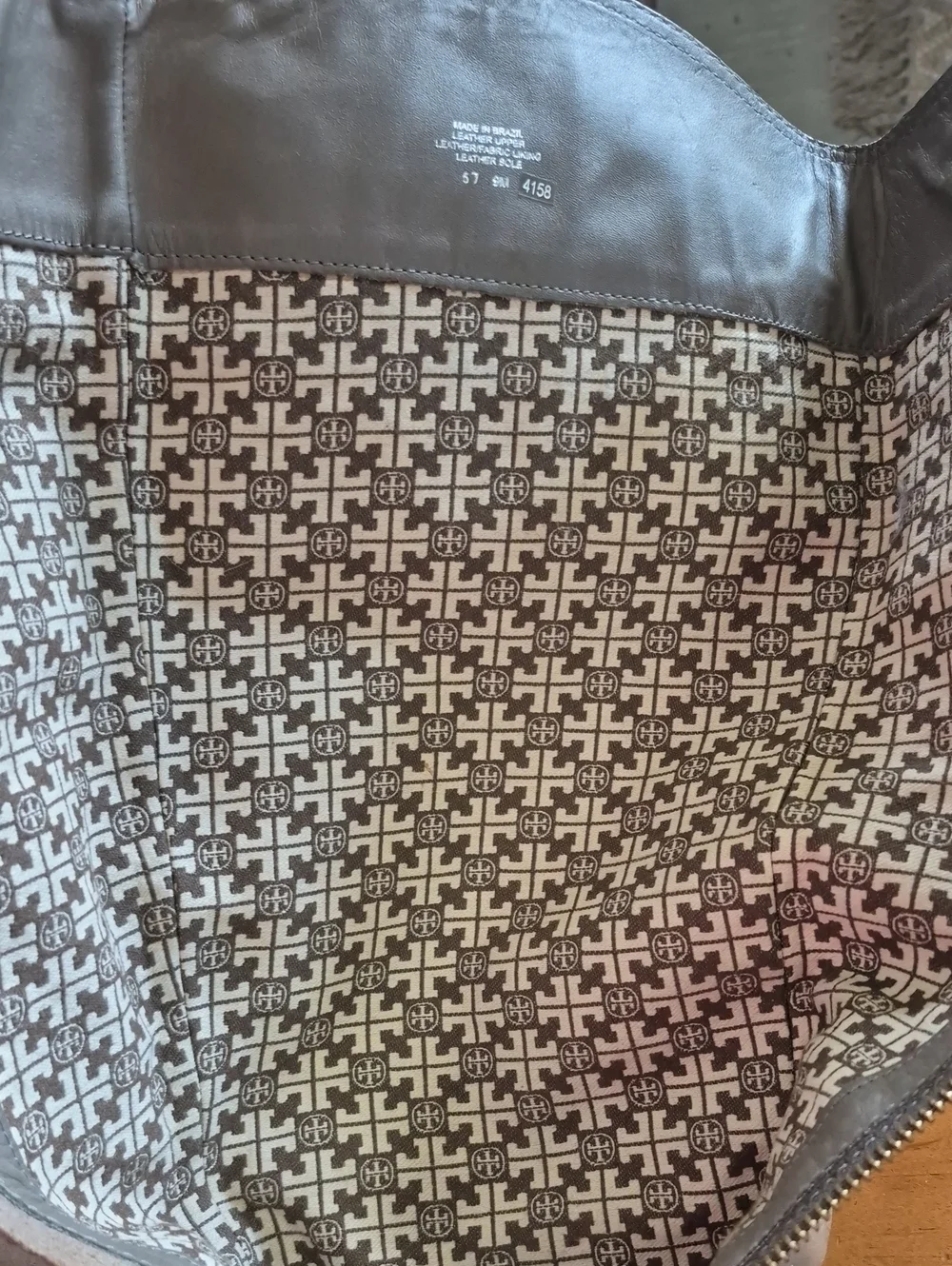 Tory Burch Taupe Leather Knee High Stacked 4